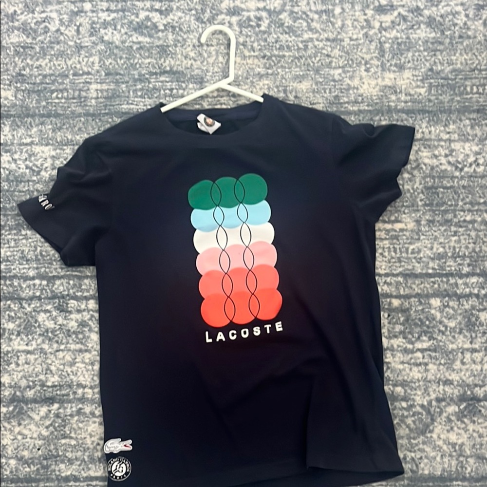 Lacoste Navy Tee with Multicolor Graphic